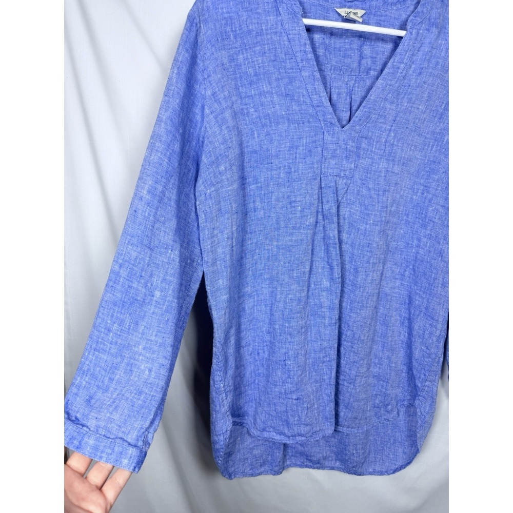 L.L.Bean 100% Linen Tunic Top Medium Blue Coastal Grandmother Beachy Boho - Picture 3 of 10